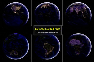 6 Earth Continents at Night