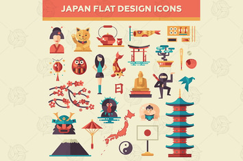 Japan - Flat Design Icons Set