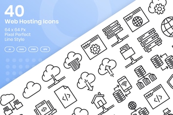 40 Web Hosting Icons Set - Line