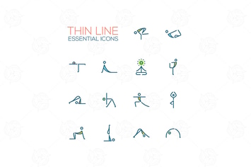 Yoga Poses - Thin Single Line Icons Set