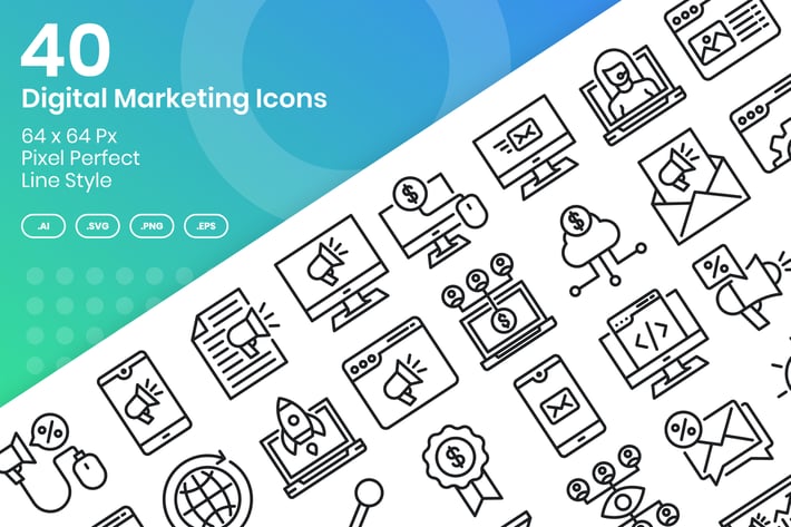 40 Digital Marketing Icons Set - Line