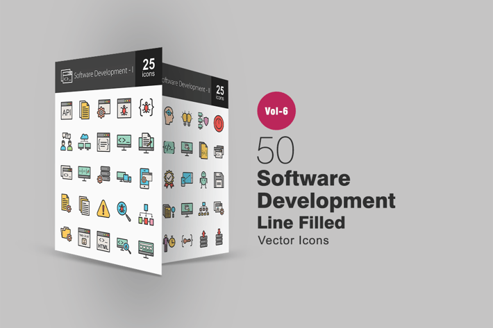 50 Software Development Filled Line Icons