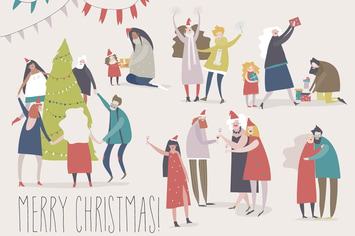 Happy people celebrate Christmas. Joyful emotions.