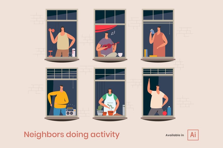 Windows with neighbors doing daily activity