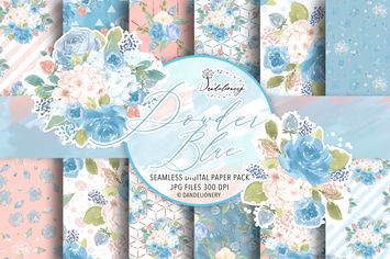 Watercolor Powder Blue digital paper pack