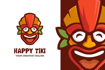 Colorful Tiki Festival Mask Cartoon Mascot Logo