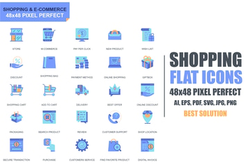Simple Set Shopping and E-Commerce Flat Icons
