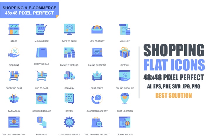 Simple Set Shopping and E-Commerce Flat Icons