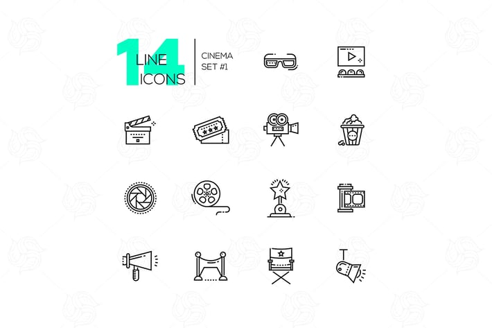 Cinema and movie line icons set