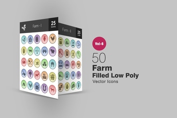 50 Farm Filled Low Poly Icons