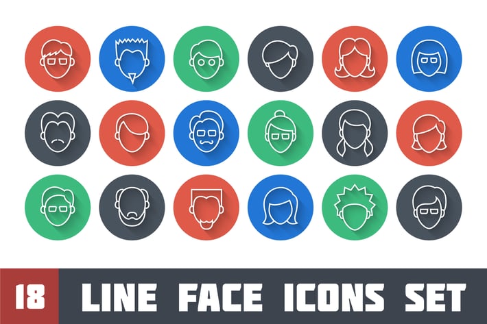 Line Face Icons Set 