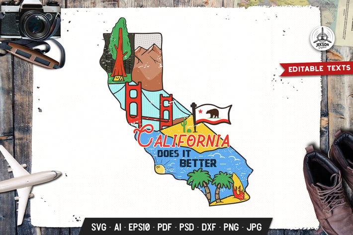 California State Badge / Vintage US T-Shirt Print