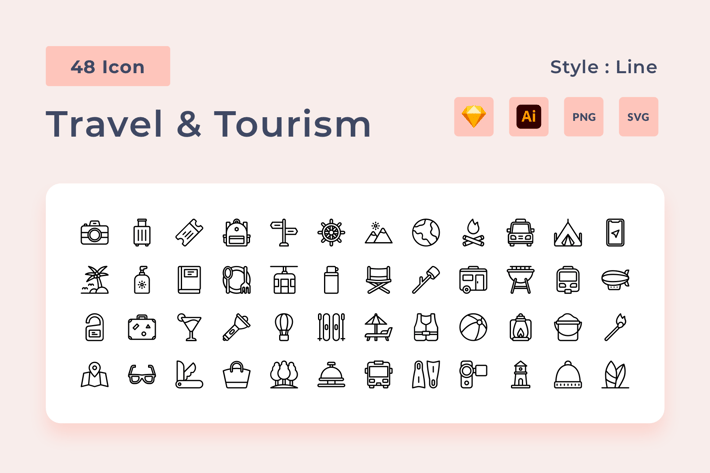 Holiday & Vacation Line Style Icon Pack