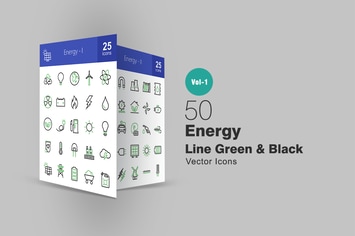 50 Energy Line Green & Black Icons