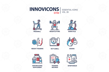 Gym - modern color vector single line icons set