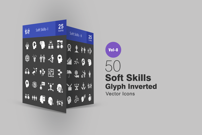 50 Soft Skills Glyph Inverted Icons