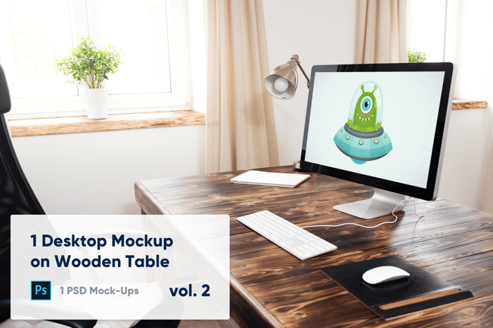 1 Desktop Mockup on Wooden Table vol. 2