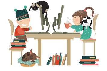Boy and girl chating on the Internet. Vector 