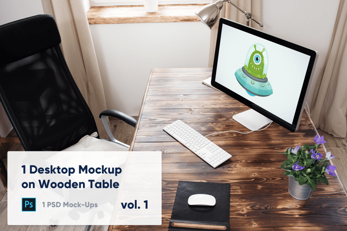 1 Desktop Mockup on Wooden Table vol. 1