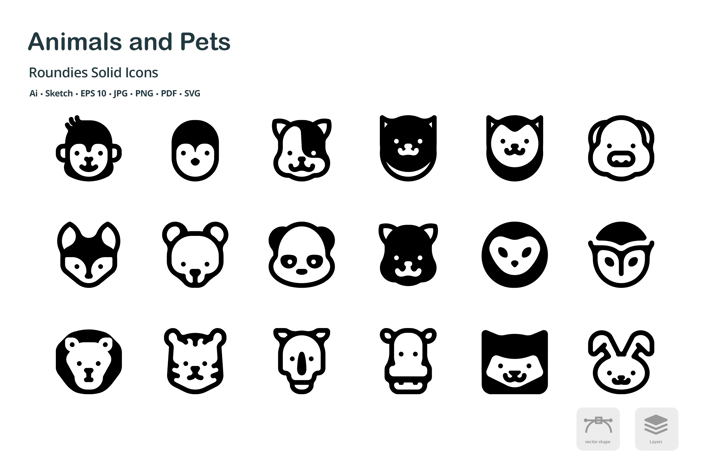 Animals and Pets Roundies Solid Glyph Icons