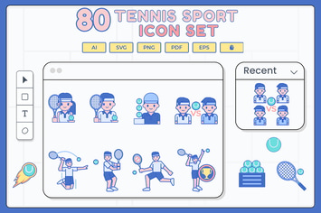 80 Tennis Sports Line Icons 