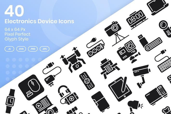 40 Electronics Device Icons Set - Glyph