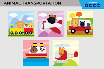 Animal in transportation cartoon collection 