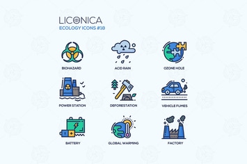 Ecology - colorful line design style icons set