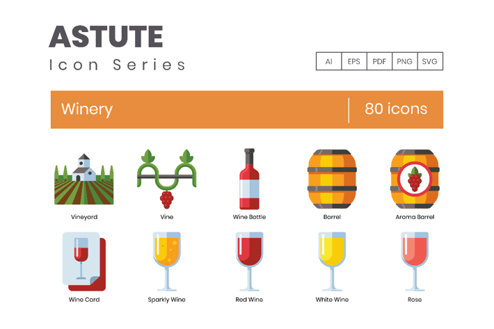 80 Winery Flat Icons