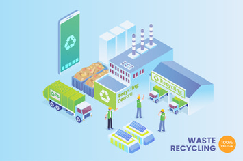 Isometric Smart Waste Recycling Vector Concept