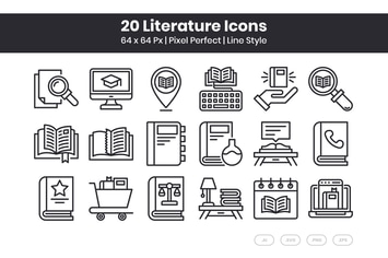 20 Literature Icons Set - Line