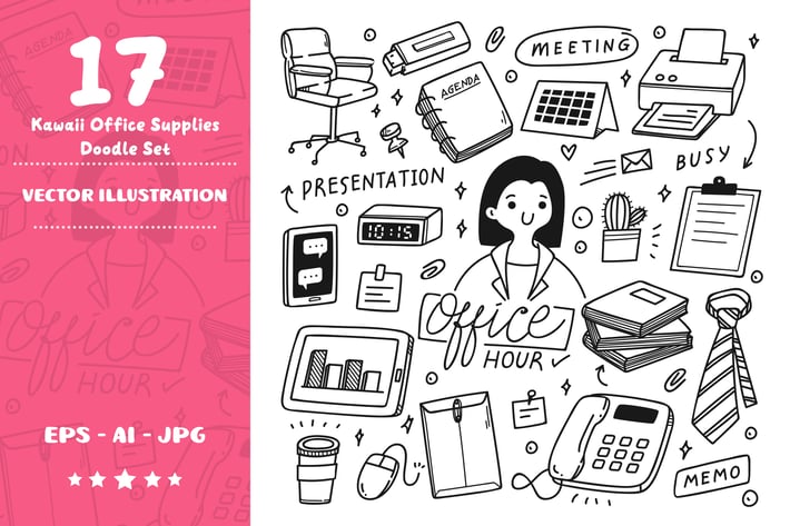 Kawaii Office Supplies Doodle Set