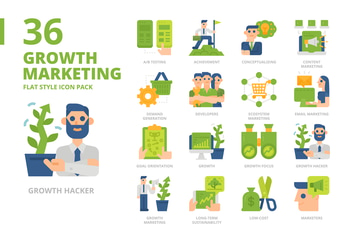 Growth Marketing Flat Style Icon Set