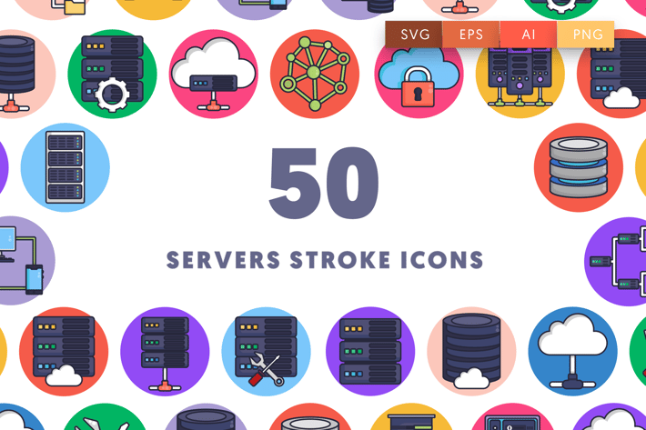 50 Servers Stroke Icons