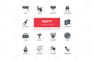 Leisure concept, party - line design icons set