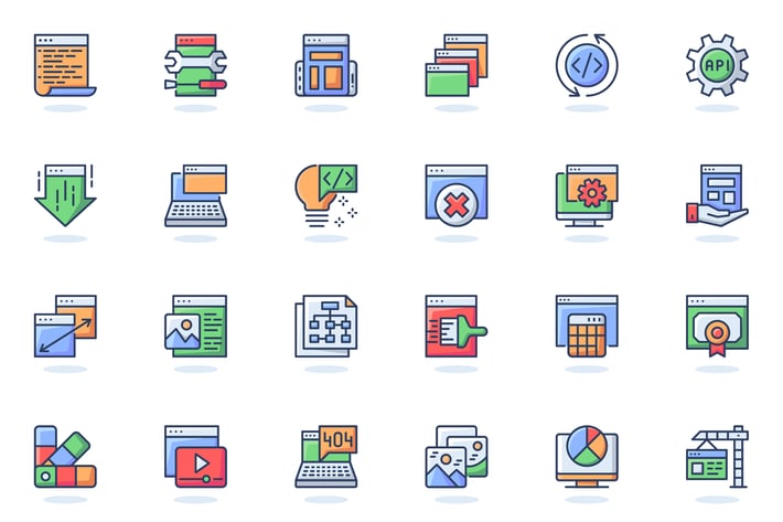 Web Development Flat Line Web Icons Set