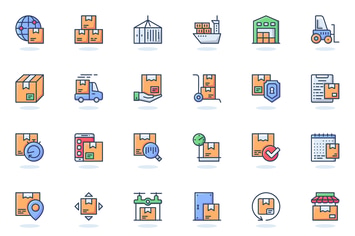Delivery Services Flat Line Web Icons Set
