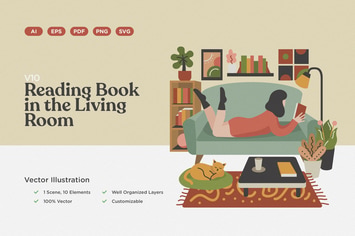 Reading Book in the Living Room Illustration