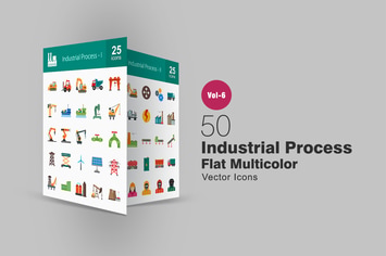 50 Industrial Process Flat Multicolor Icons