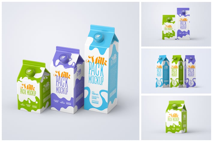 Milk Carton Box Mockup Set | Packaging Design