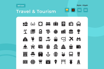 Travel & Tourism Glyph Style Icon Pack