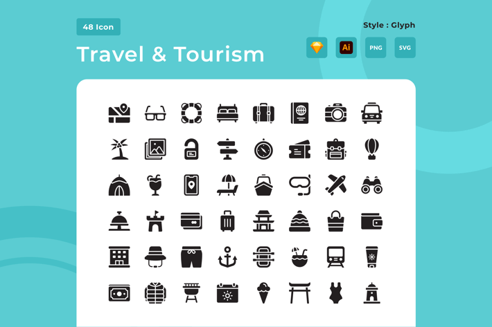 Travel & Tourism Glyph Style Icon Pack