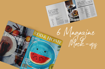 6 Print Magazine Mock-ups Top View