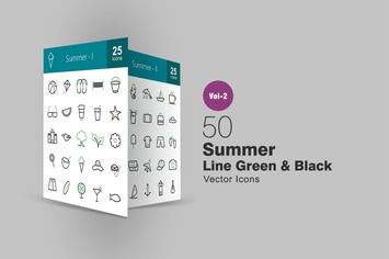 50 Summer Line Green & Black Icons