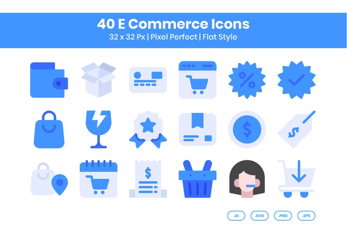 40 E-Commerce Icons Set - Flat