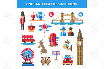 England Flat Design Icons Set