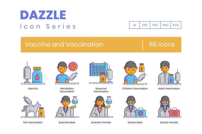 65 Vaccines and Vaccination Line Icons