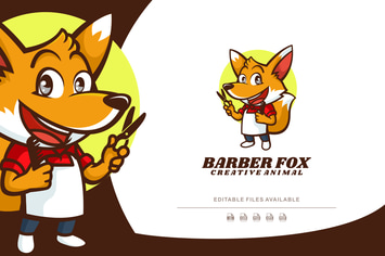 Barber Fox Cartoon Logo