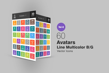 60 Avatars Line Multicolor B/G Icons