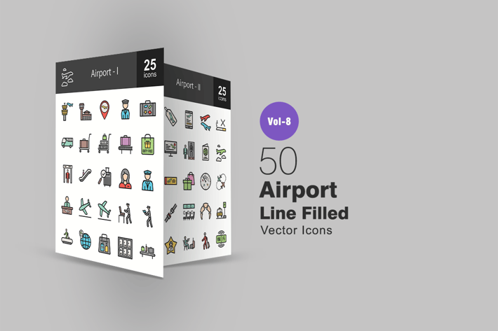 50 Airport Line Filled Icons